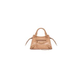 Women's Balenciaga Neo Classic Crocodile Embossed Mini Bag Beige | 4852VPOZF