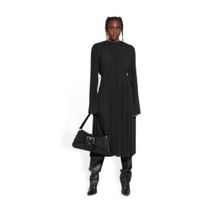 Women's Balenciaga Pleated Drawstring Dress Skirts Black | 8167JXHOL