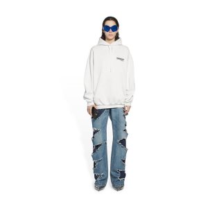 Women's Balenciaga Political Campaign Medium Fit Hoodie White | 9542MPOFJ