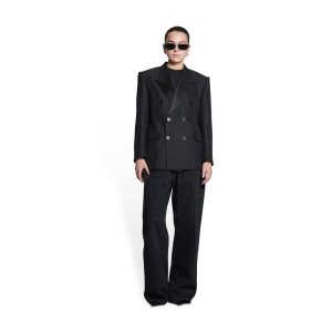 Women's Balenciaga Shrunk Tuxedo Jackets Black | 6832OGXKZ