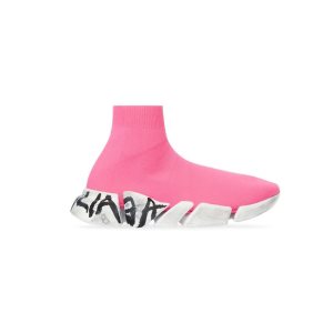 Women's Balenciaga Speed 2.0 Graffiti Recycled Knit Sneakers Pink | 5924ABDPK