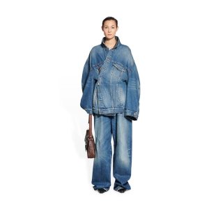 Women's Balenciaga Twisted Sleeve Jackets Blue | 1573QYNDF