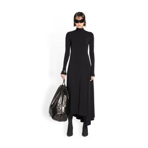 Women's Balenciaga Twisted Slit Dress Skirts Black | 9387NUGWE