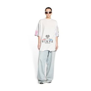 Women's Balenciaga Upside Down T Shirts White | 3689QTINW