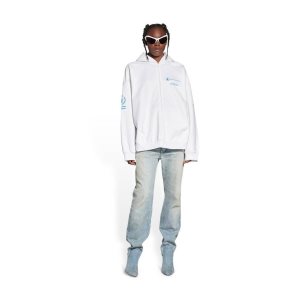 Women's Balenciaga Wfp Zip-up Wide Fit Hoodie White | 6594BCWZA