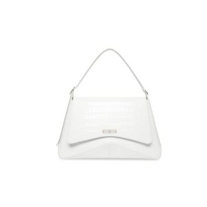 Women's Balenciaga Xx Xl Flap Crocodile Embossed Shoulder Bags White | 9643GOFEU