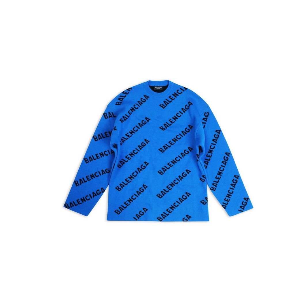 Men's Balenciaga Allover Logo Sweater Knitwear Blue | 5043PUNBC