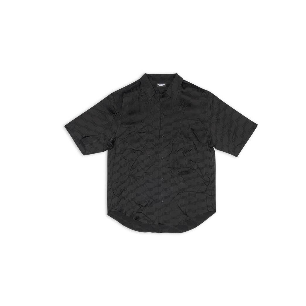 Men's Balenciaga Bb Monogram Minimal Short Sleeve Shirts Black | 2391HGISV