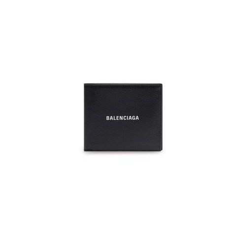 Men's Balenciaga Cash Square Folded Coin Wallets Black / White | 3945PEHXZ