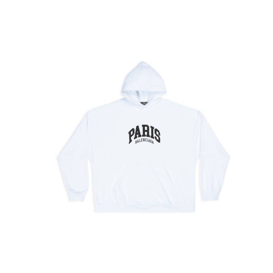 Men's Balenciaga Cities Paris Wide Fit Hoodie White | 6038WRXKQ