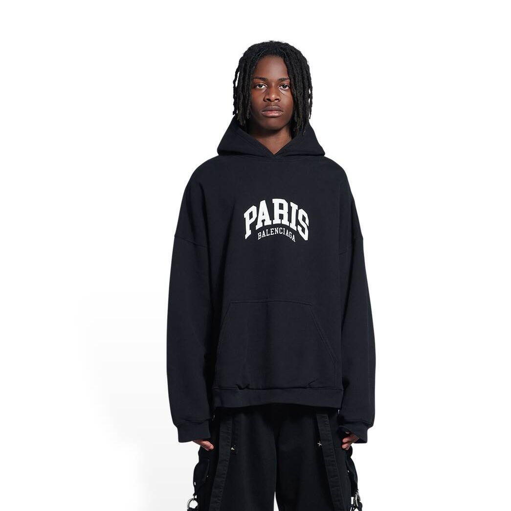 Men's Balenciaga Cities Paris Wide Fit Hoodie Black | 6904ZPYEM