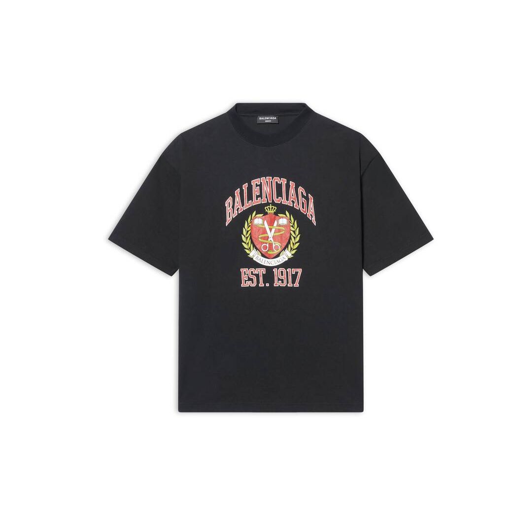 Men's Balenciaga College Medium Fit T Shirts Black | 3270AQKWM