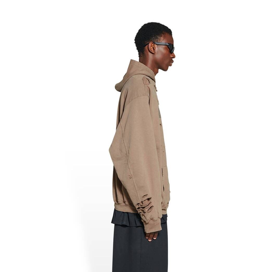 Men's Balenciaga Destroyed Hoodie Beige | 3826SJNKA