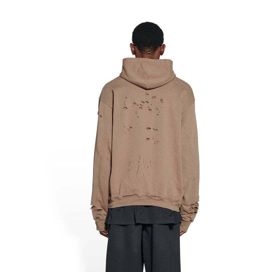 Men's Balenciaga Destroyed Hoodie Beige | 3826SJNKA