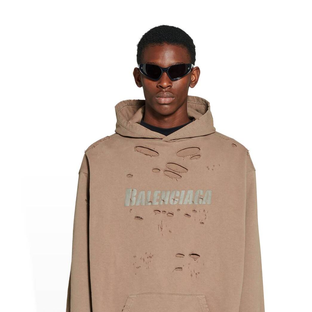 Men's Balenciaga Destroyed Hoodie Beige | 3826SJNKA