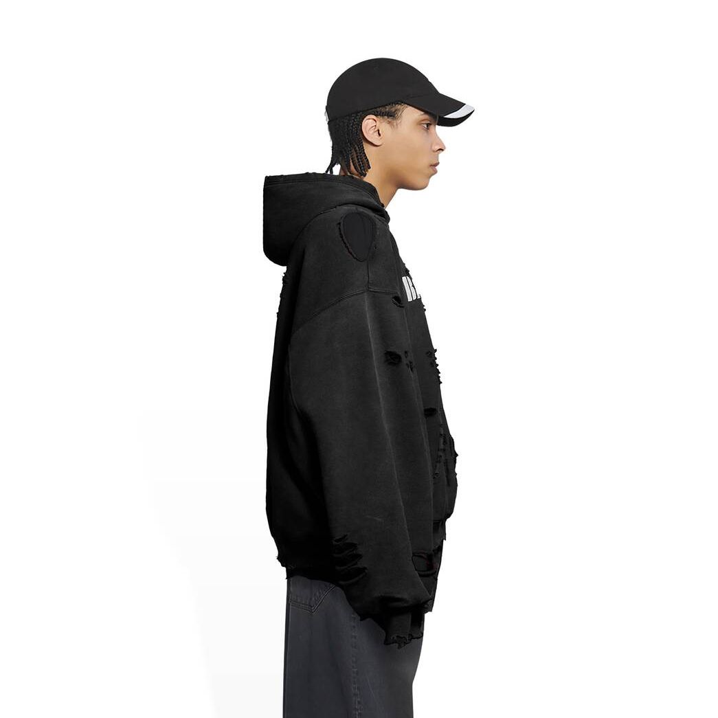 Men's Balenciaga Destroyed Hoodie Black | 6354AWIPL