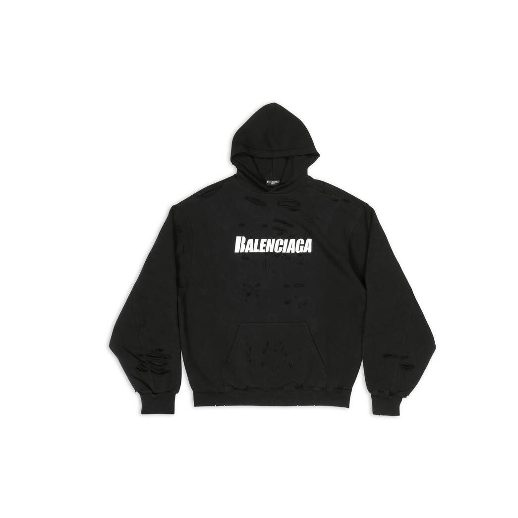 Men's Balenciaga Destroyed Hoodie Black | 6354AWIPL