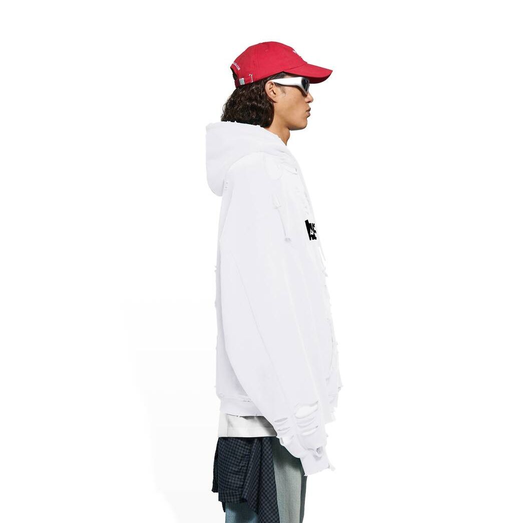 Men's Balenciaga Destroyed Hoodie White | 0296PAXUF