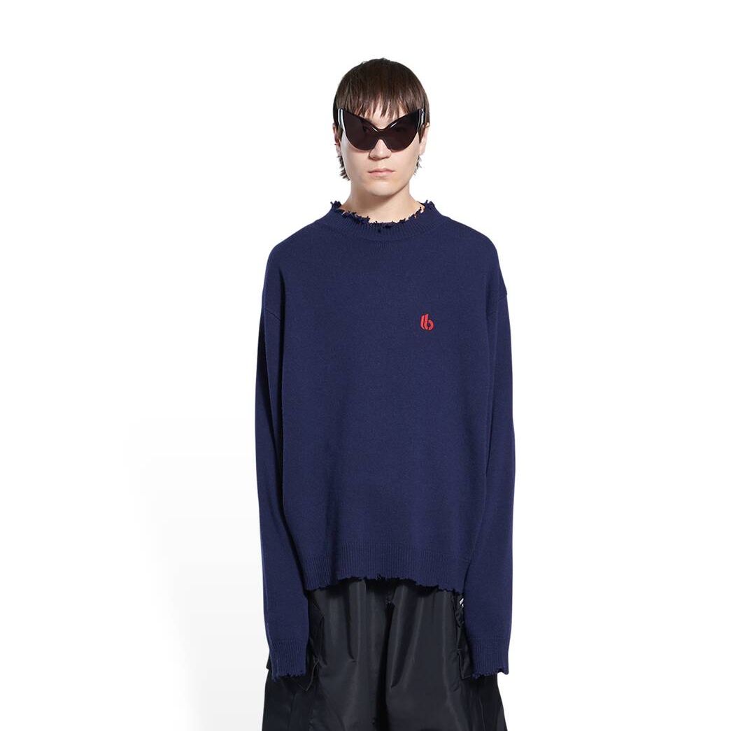 Men's Balenciaga Double B Raw Highneck Sweater Knitwear Indigo | 7160BADOG