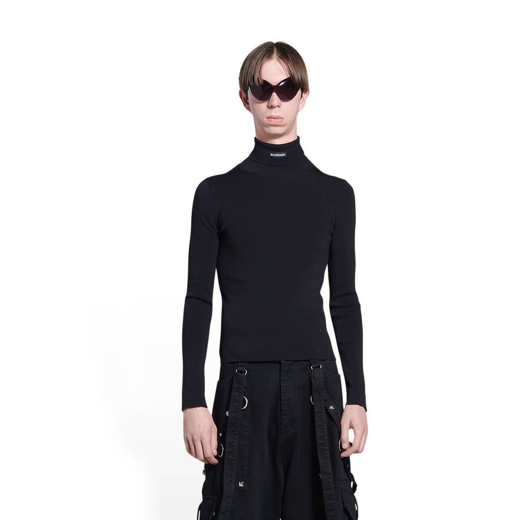 Men's Balenciaga Fitted Turtleneck Knitwear Black | 1683PUVQO