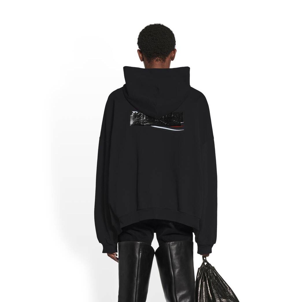 Men's Balenciaga Gaffer Large Fit Hoodie Black | 8593TSYJL