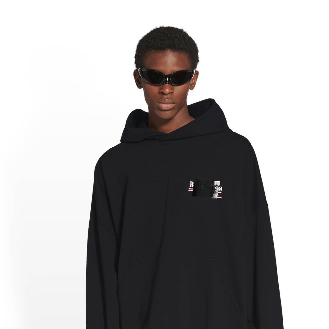 Men's Balenciaga Gaffer Large Fit Hoodie Black | 8593TSYJL