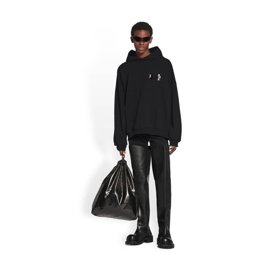 Men\'s Balenciaga Gaffer Large Fit Hoodie Black | 8593TSYJL