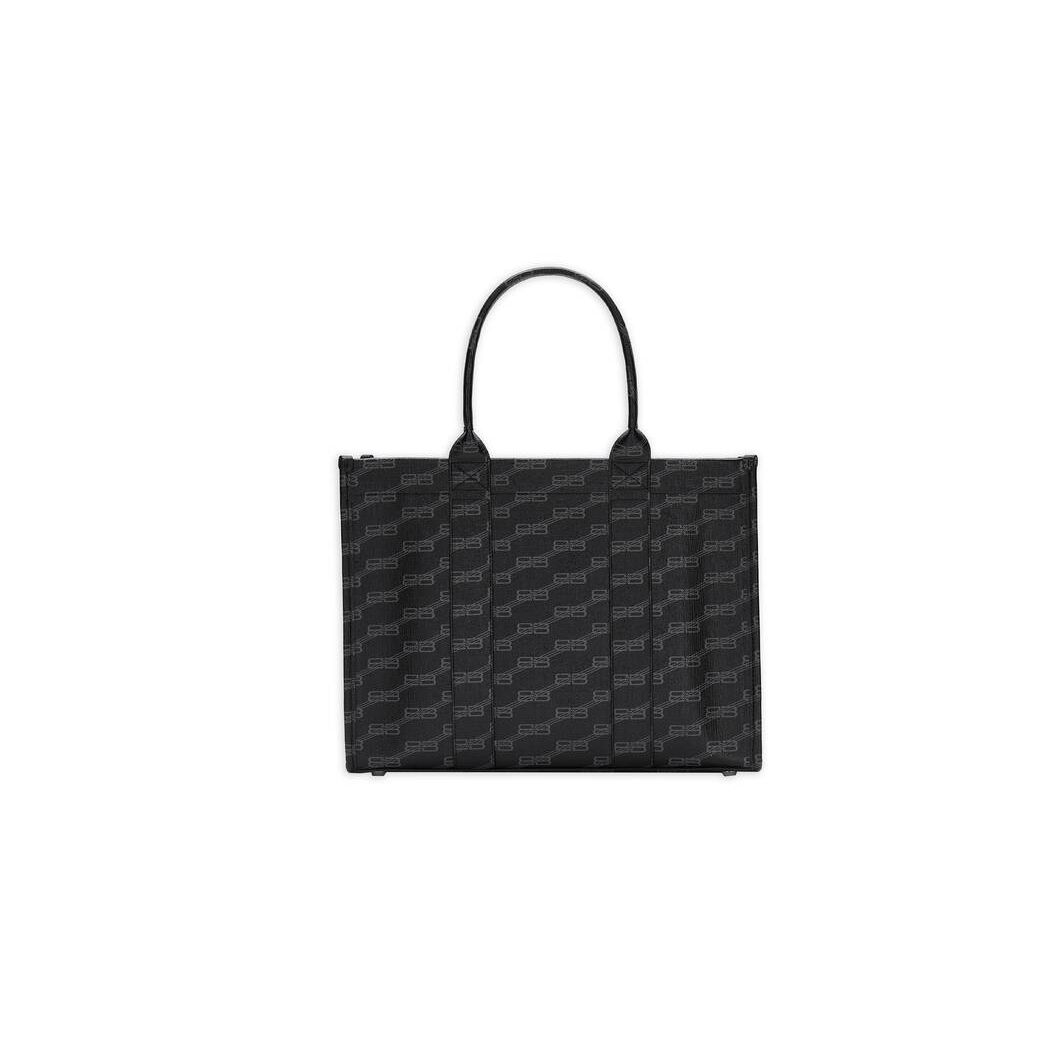 Men's Balenciaga Hardware Medium Bb Monogram Coated Canvas Tote Bags Black | 5482ERLUJ