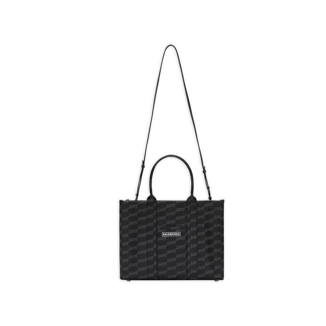 Men's Balenciaga Hardware Medium Bb Monogram Coated Canvas Tote Bags Black | 5482ERLUJ