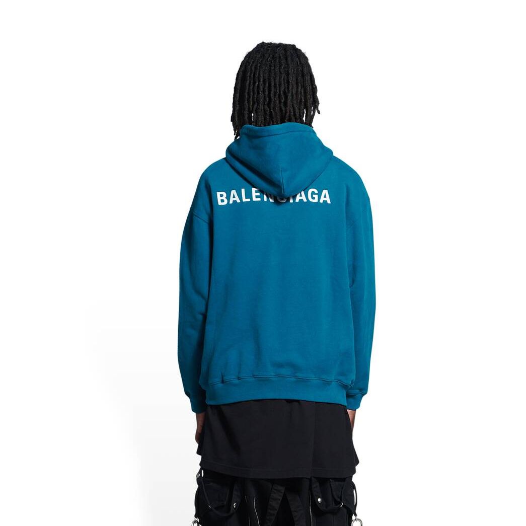 Men's Balenciaga Logo Medium Fit Hoodie Indigo | 3910QZRWP