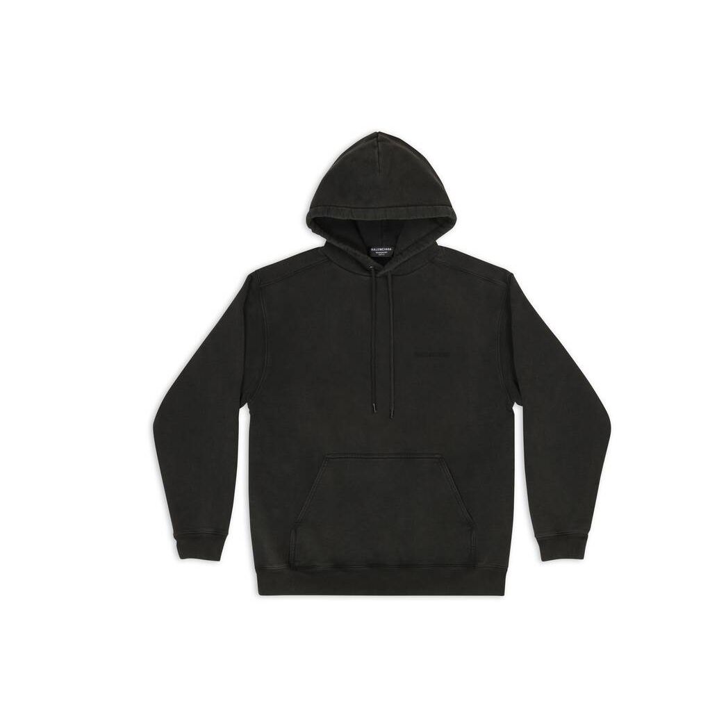 Men's Balenciaga Logo Medium Fit Hoodie Black | 5924VIPDA