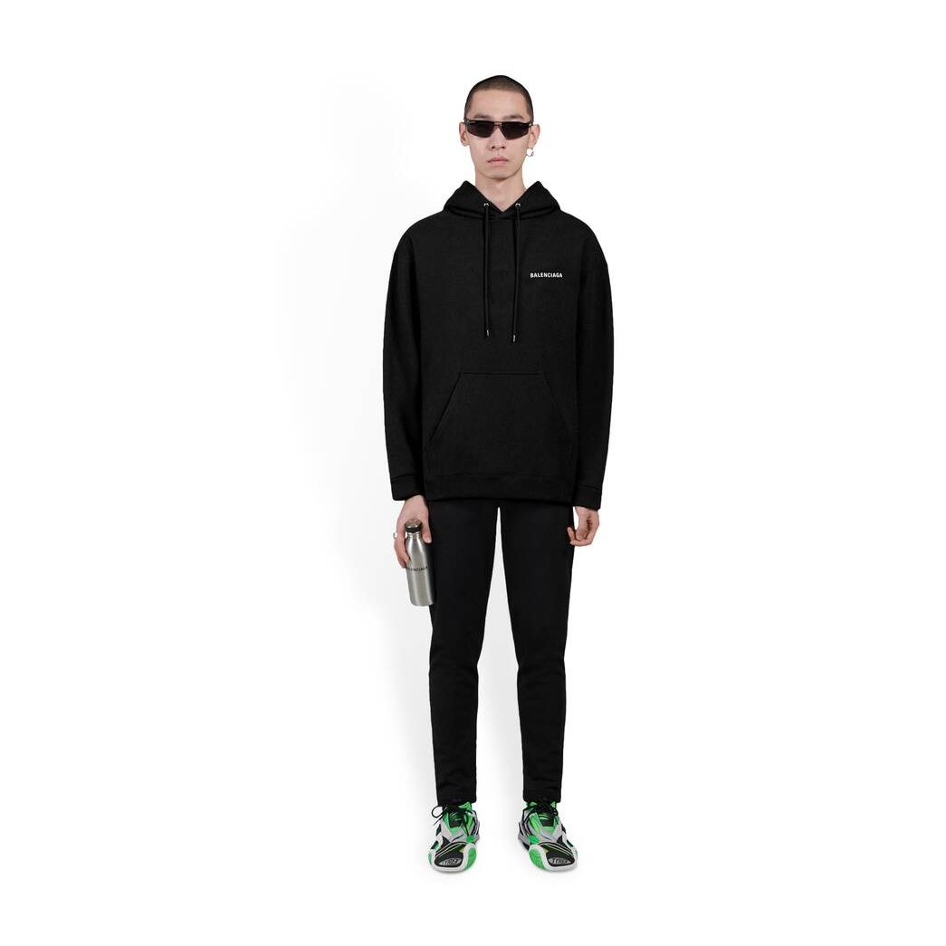 Men\'s Balenciaga Logo Medium Fit Hoodie Black | 7132ZQGBK