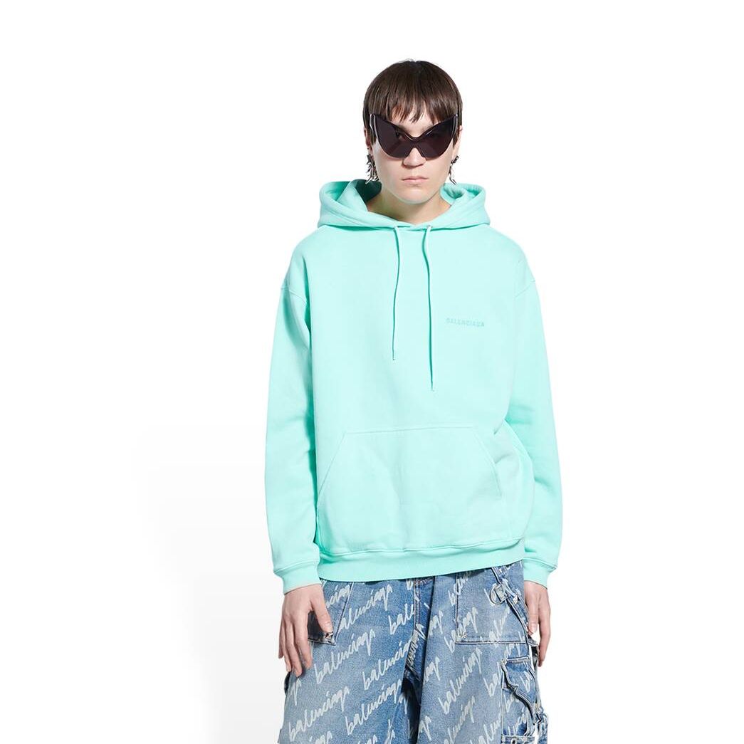 Men's Balenciaga Logo Medium Fit Hoodie Green | 9523CUGBH