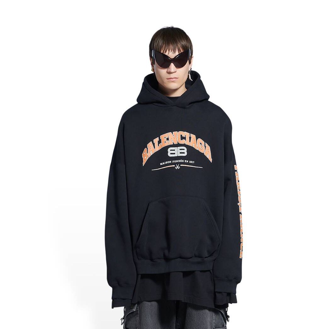 Men's Balenciaga Maison Balenciaga Wide Fit Hoodie Black | 1083BFQTL