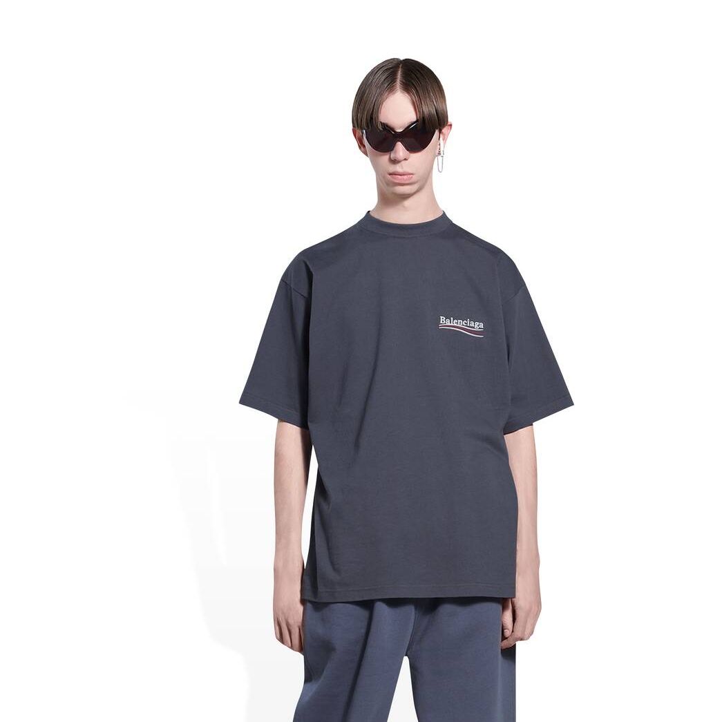 Men's Balenciaga Political Campaign Large Fit T Shirts Grey | 5974HGYQJ