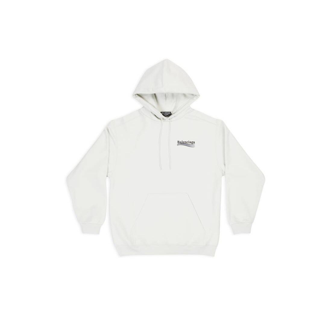 Men's Balenciaga Political Campaign Medium Fit Hoodie White | 2634UTYEV