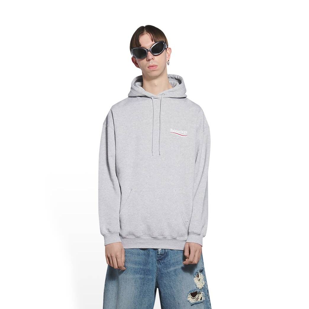 Men's Balenciaga Political Campaign Medium Fit Hoodie Grey | 5849MNXLH