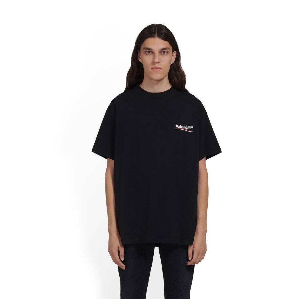 Men's Balenciaga Political Campaign Regular Fit T Shirts Black | 6248TYQCZ