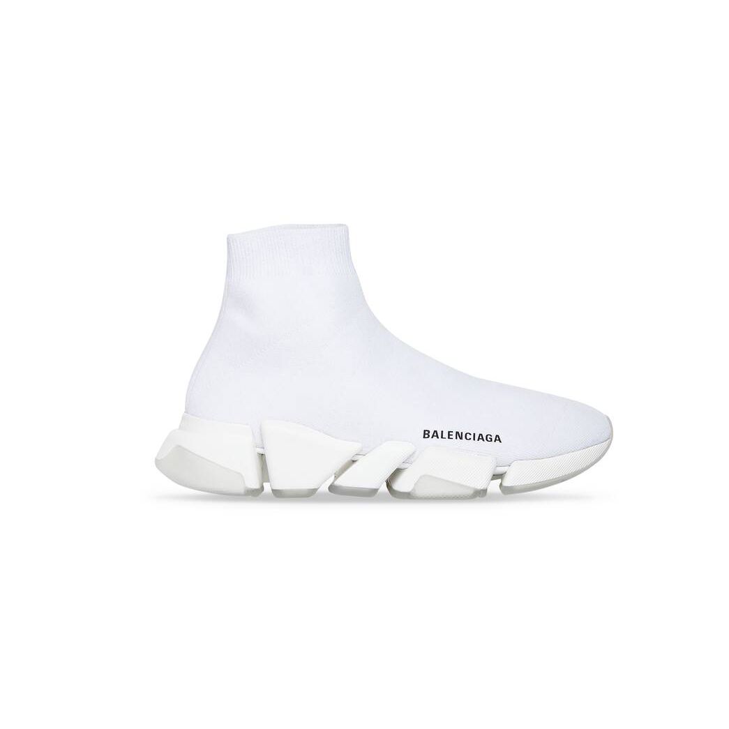 Men\'s Balenciaga Speed 2.0 Clear Sole Recycled Knit Sneakers White | 2348TDAHG