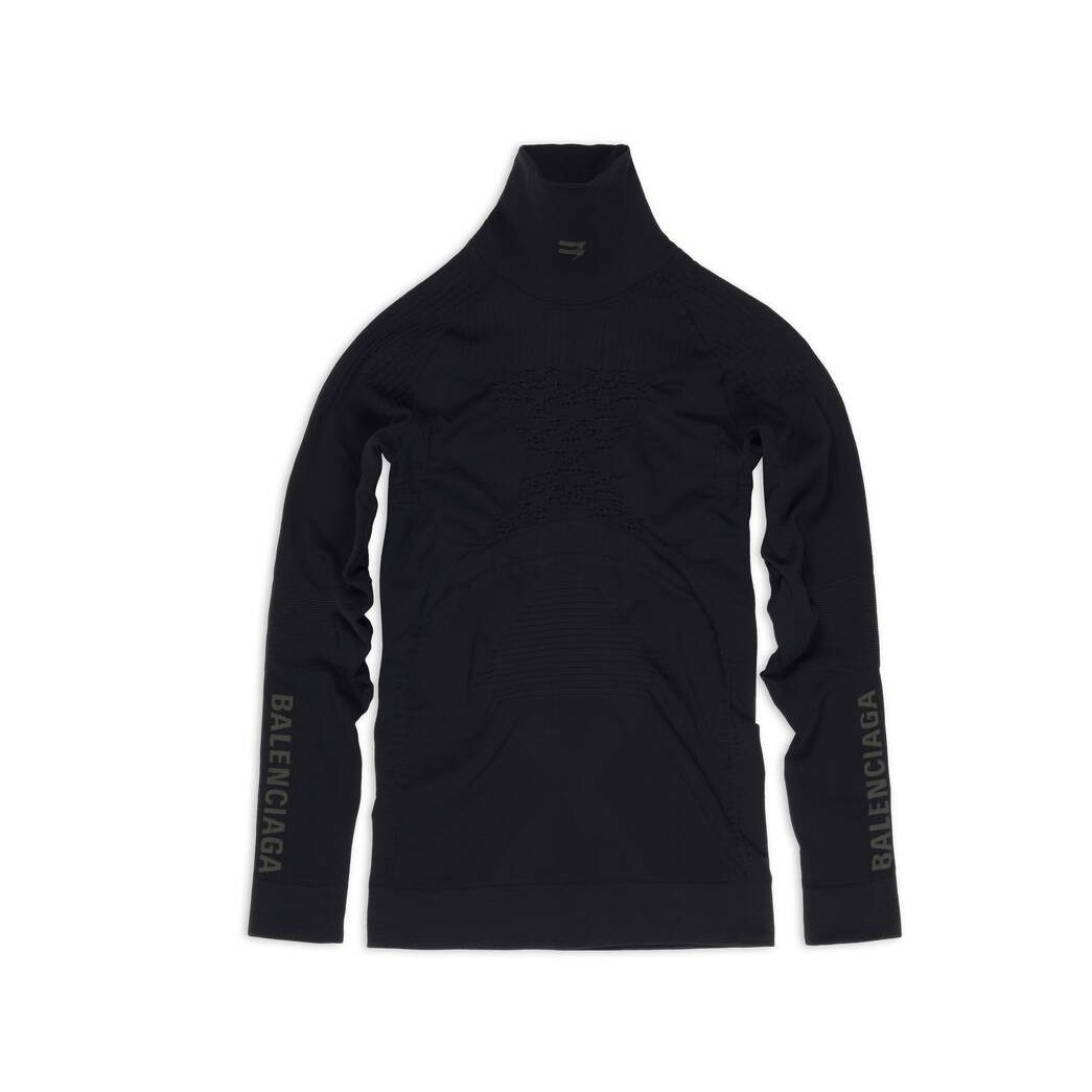 Men\'s Balenciaga Sporty B Highneck Athletic Long Sleeve Top Shirts Black | 7241FQMSL