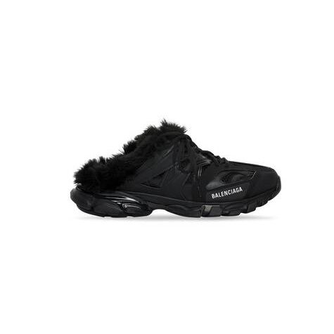 Men's Balenciaga Track Mule Fake Fur Sandals Black | 0472WZSXM