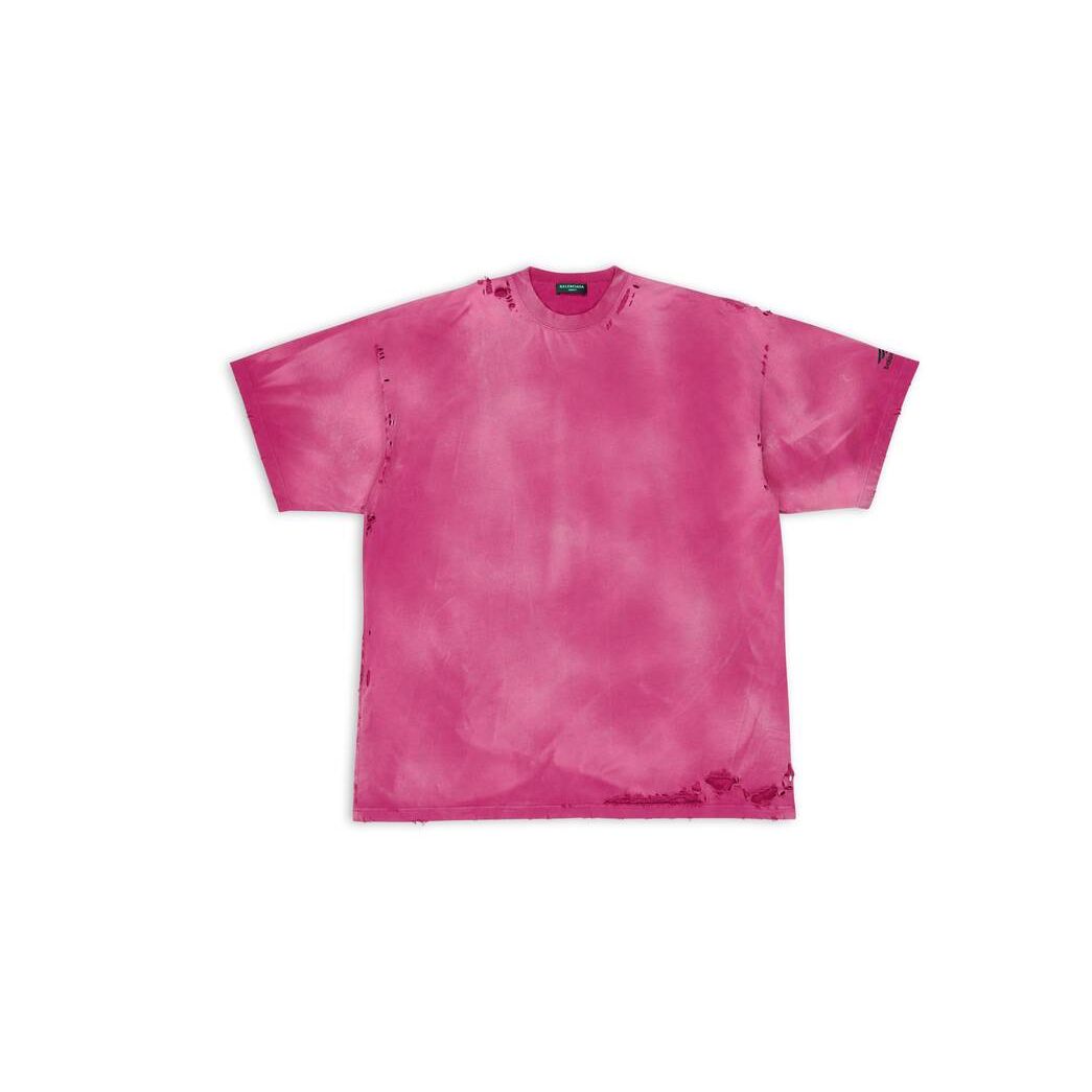 Women's Balenciaga 3b Sports Icon Repaired T Shirts Dark Pink | 8253KZEFS