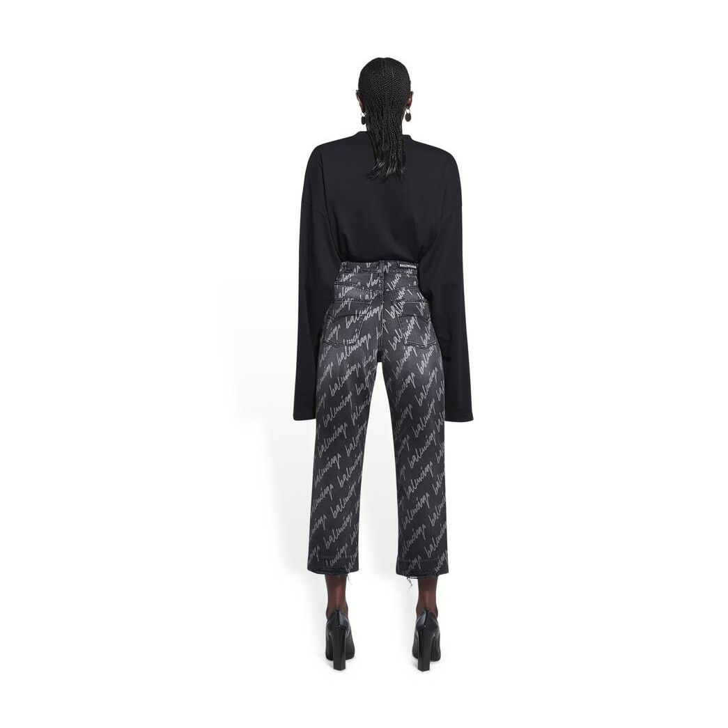 Women's Balenciaga Allover Logo Cropped Pants Black | 5463GRQXO