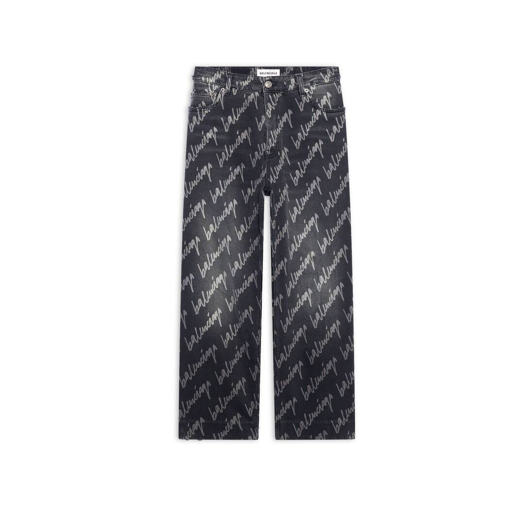 Women's Balenciaga Allover Logo Cropped Pants Black | 5463GRQXO