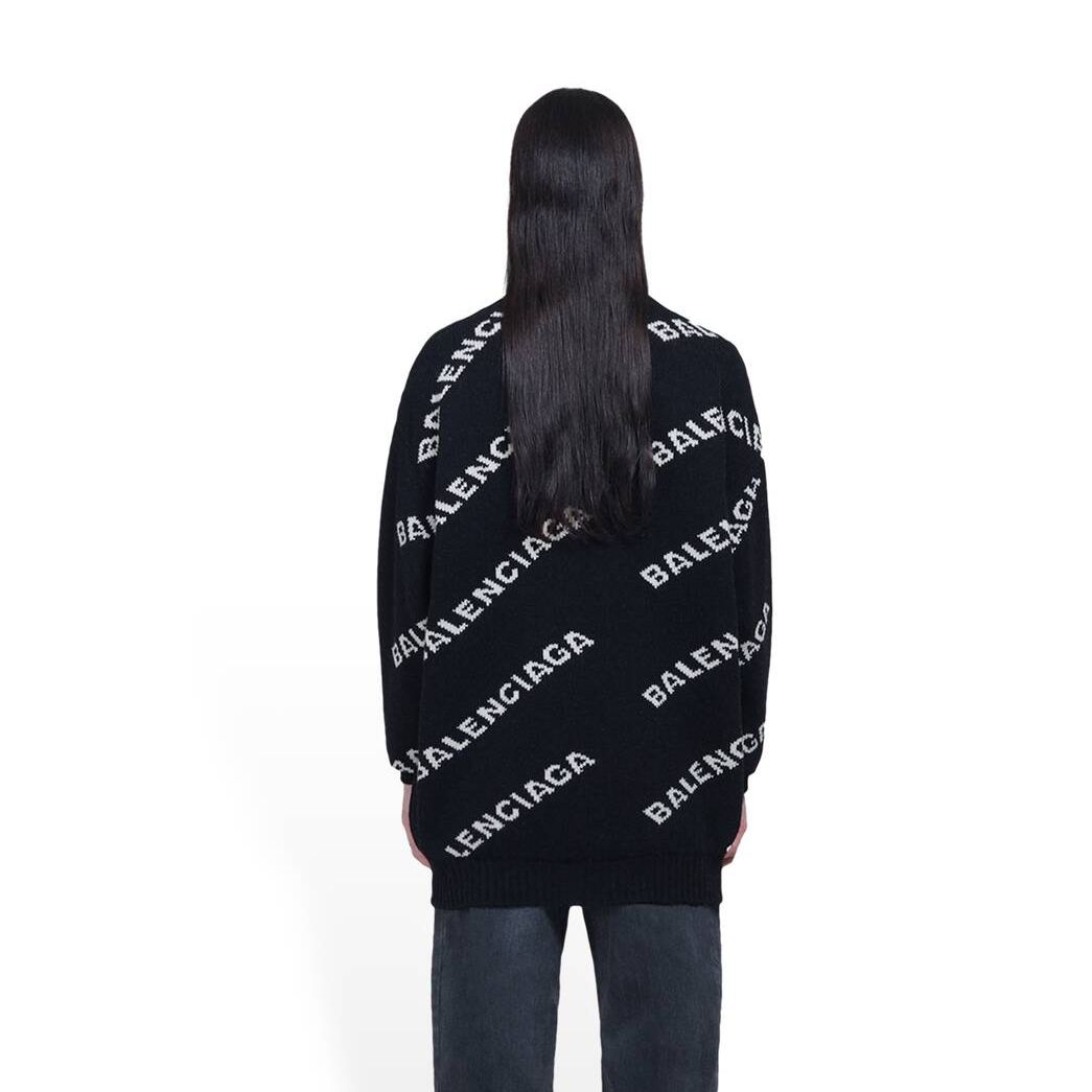 Women's Balenciaga Allover Logo Sweater Knitwear Black | 7236QWHGZ