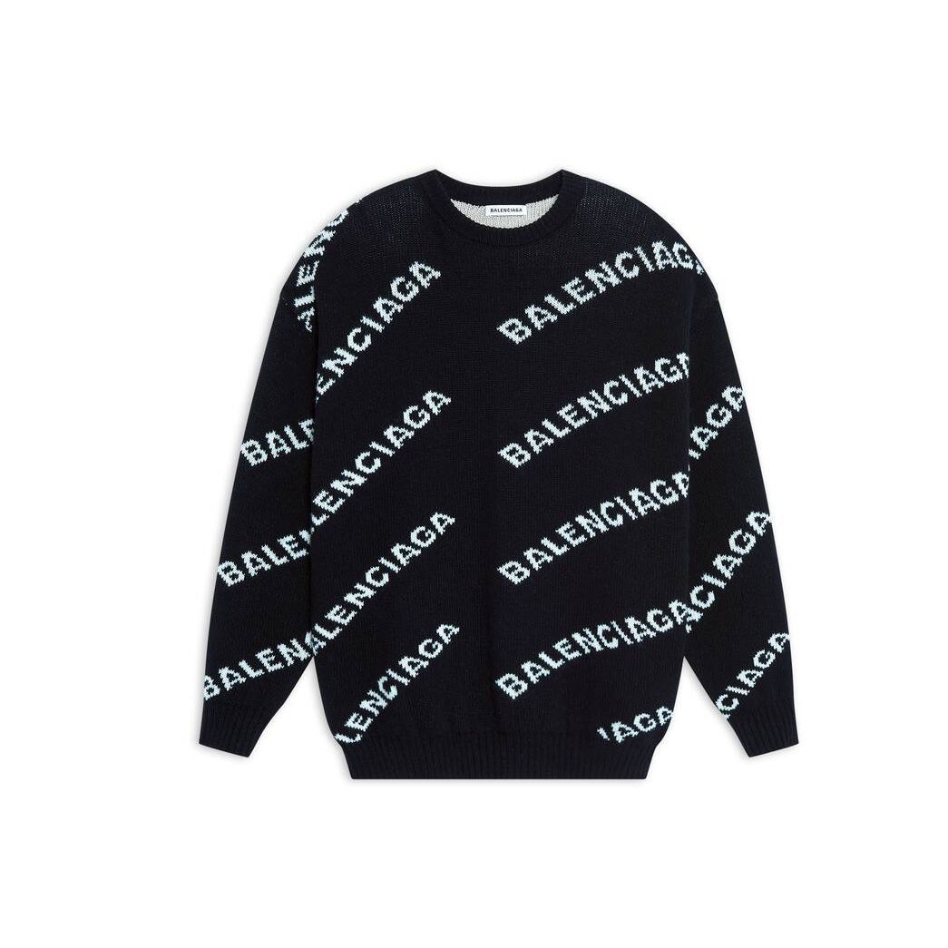 Women's Balenciaga Allover Logo Sweater Knitwear Black | 7236QWHGZ