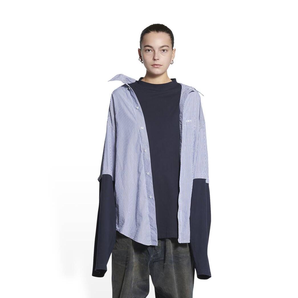 Women's Balenciaga Bb Icon Trompe L'oeil Shirt Tops Blue | 5039DLRZN