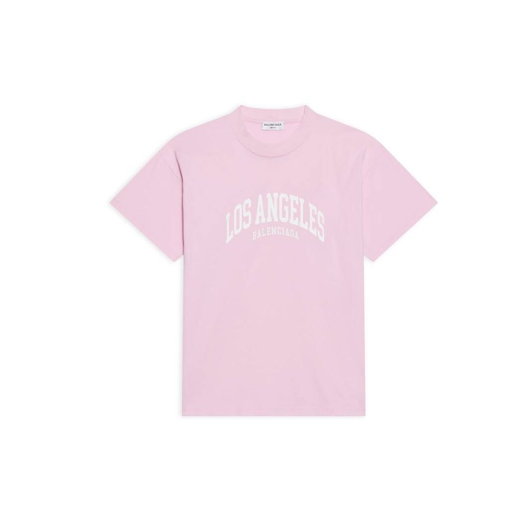 Women's Balenciaga Cities Los Angeles Medium Fit T Shirts Pink | 7420ZWVLP