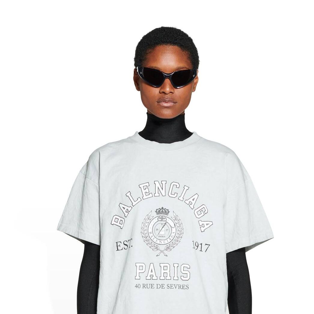 Women's Balenciaga College 1917 Medium Fit T Shirts White | 4507EDZIM