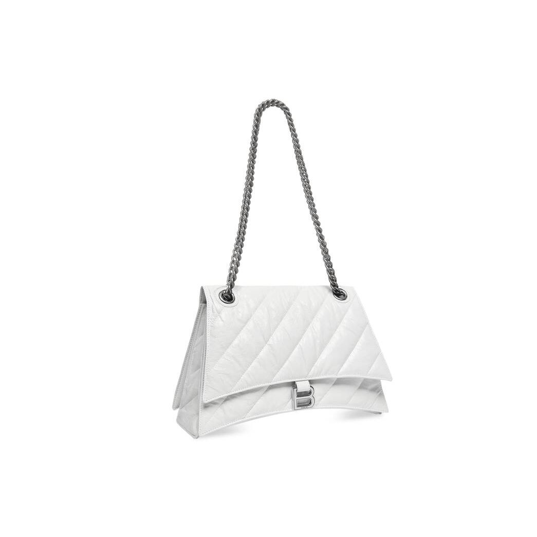 Women's Balenciaga Crush Medium Chain Quilted Shoulder Bags White | 6254QULPY